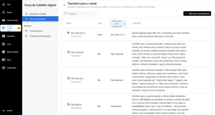 Configuração de transferências